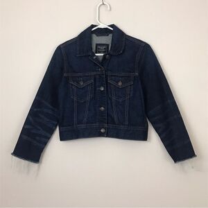 Abercrombie & Fitch Dark Wash Cropped Cut Sleeve Denim Jean Jacket Women's Sz S